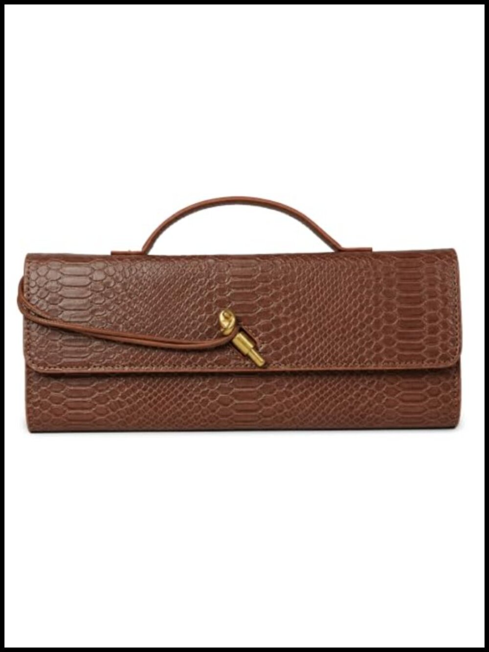 Croc-Embossed PU Leather Woven Clutch with Detachable Strap